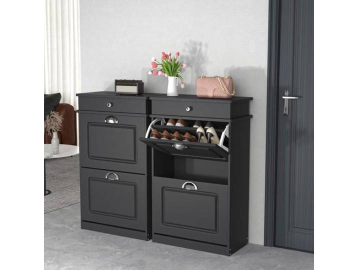 JEOBEST Meuble à chaussures avec deux portes coulissantes-Adapté aux couloirs-Rangement contemporain pour l'entrée(Noir 82*52*23)