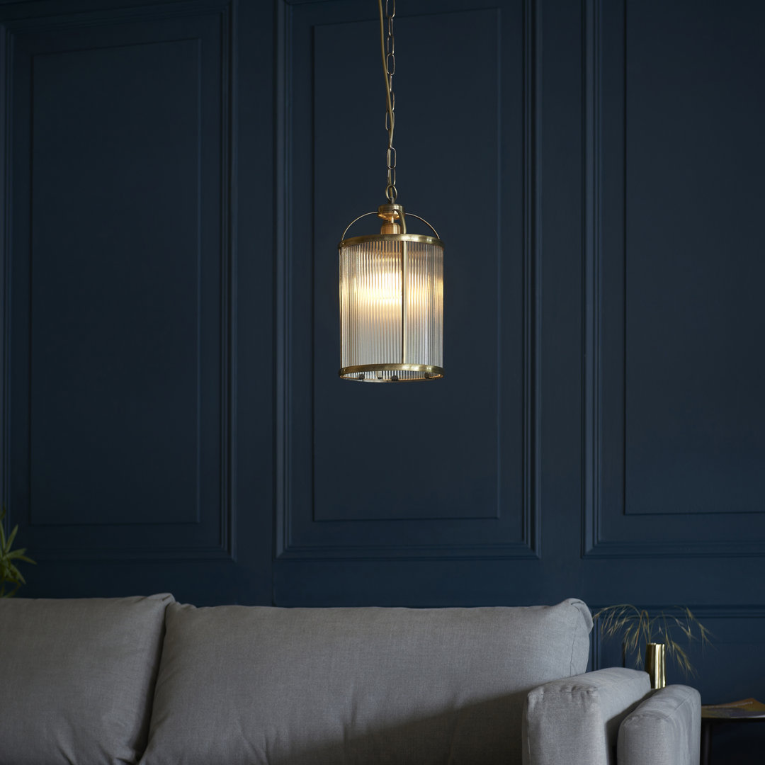 Three Posts Bearse - Light Cylinder Pendant Antique Brass Plate;Clear Ribbed Glass 32.50 H cm x 20 W cm