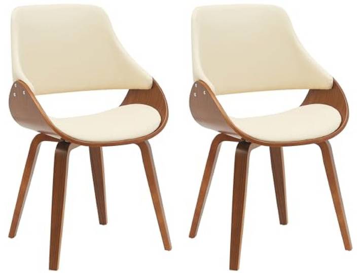 CLP Esszimmerstühle 2er Set Vangale, mit Armlehne und Rückenlehne, gepolstert für hohen Sitzkomfort, Bugholzgestell, Farbe:walnuss/Creme, Material:Kunstleder