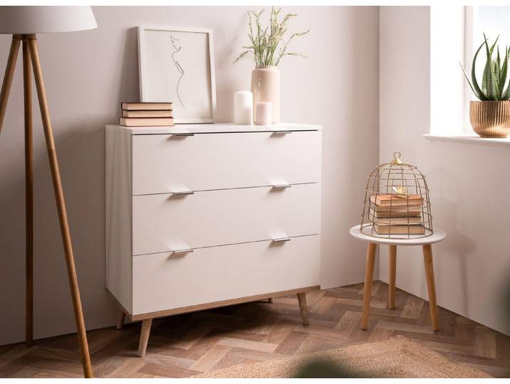 möbelvita Kommode Kommode Helsinki 1 - Matt-Weiß / Sonoma Eiche
