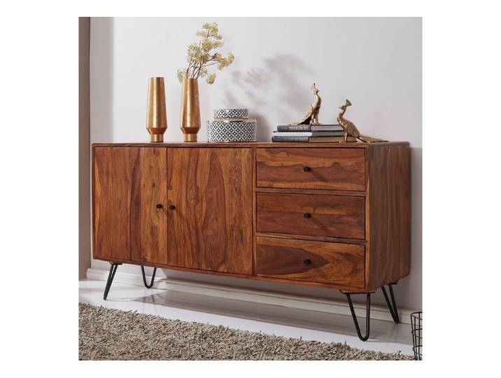 KADIMA DESIGN Kommode Sideboard Massivholz 145x75x40 cm Landhaus Kommode Anrichte Schrank (Holz, Kommodenschrank Massiv Wohnzimmer), Design Anrichte mit 3 Schubladen & 2 Türen, Hohe Schubladenkommode