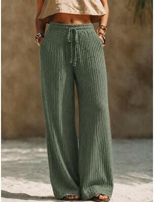 LightInthebox Women's Culottes Wide Leg Wide Leg Chinos Vacation Vintage Fashion Full Length Medium Waist Plain Texture Wide Leg Comfort Comfortable High Elasticity Casual Daily Vacation Blue Dark Fuchsia Spring