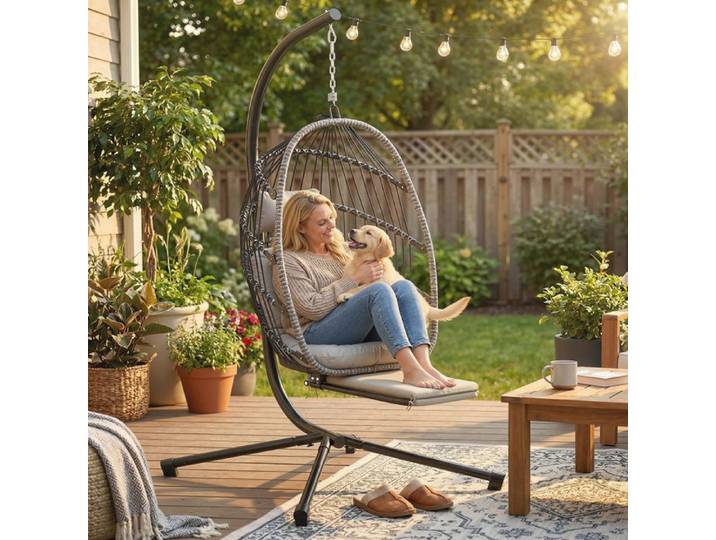 Fauteuil suspendu avec support chaise suspendue pliante avec repose-pieds rétractable gris clair