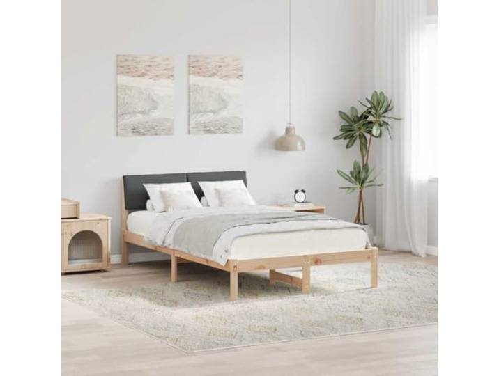RJPLMFV Bettgestell aus massivem Kiefernholz, 120 x 190 cm Gepolstertes Kopfteil aus Polyester, stabile quadratische Beine, modernes Design, einfache Pflege