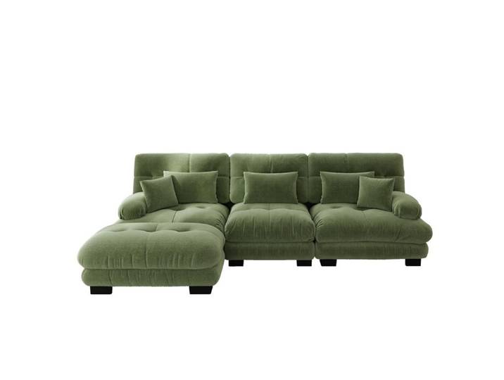 ELVORIN Canape d angle modulaire en chenille verte ottoman assorti style contemporain pour salon ou bureau
