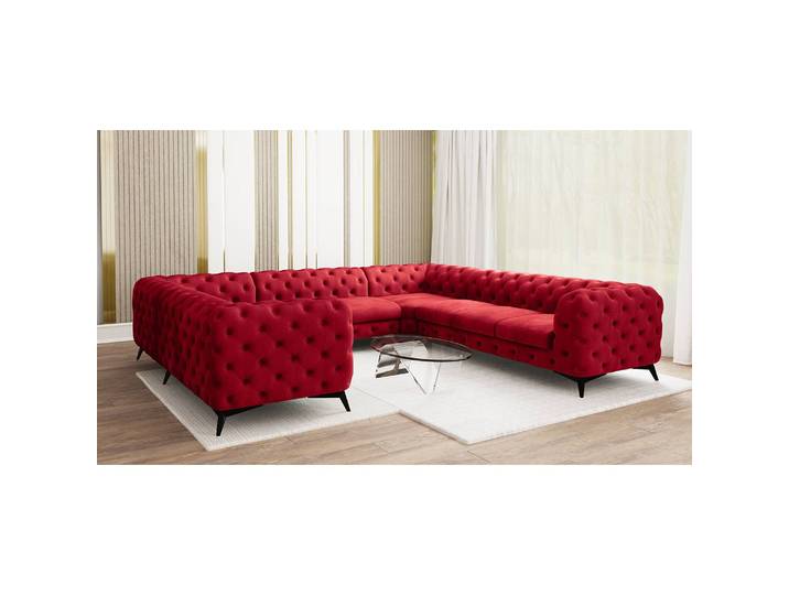 Ensemble de canapés Rouge Velours Ravi 346 x 73 x 323cm Alignement à gauche Glamour