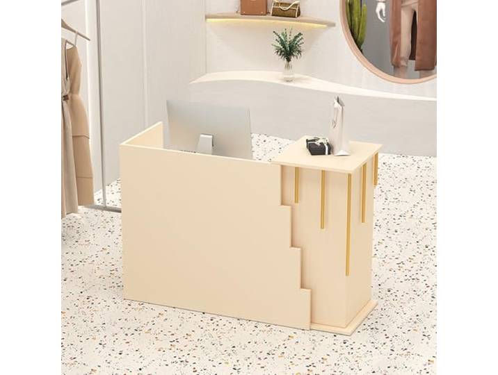 NHPJFDC Empfangstresen, Kassentisch mit Theke und offenen Regalen, moderner Empfangstisch für Salon-Empfangsräume, Kassenbüros (Beige)