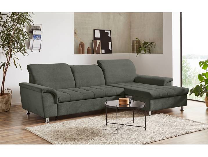 Ecksofa, 279x170 cm, Chenille-Struktur, Dunkelgrün, Mit Bettkasten & Kopfteilverstellung, Modern, Domo-Collection