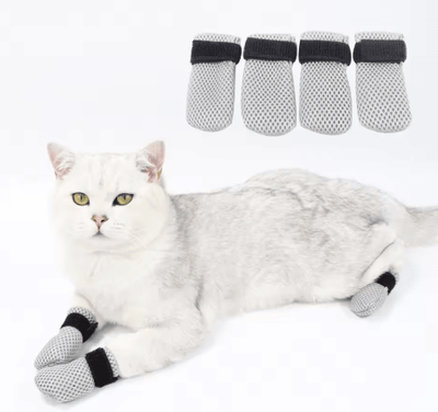 Inspire Picks Anti Scratch Cat Socks Soft Breathable Pet Booties With Secure Velcro Straps gray m