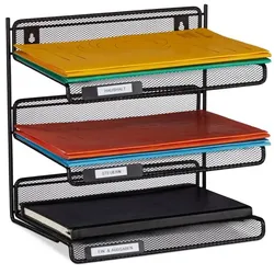 Relaxdays Briefablage Metall 3 Fächer Schwarz