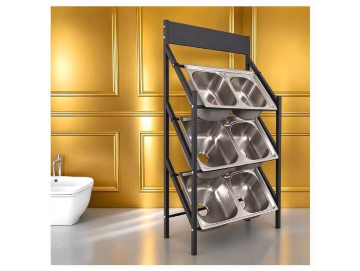 Spülen-Präsentationsständer für den Küchenartikel-Einzelhandel Breitenverstellbarer, robuster Metallständer für Küchenspülen, Tragkraft 75–100kg(3-Tier Small)