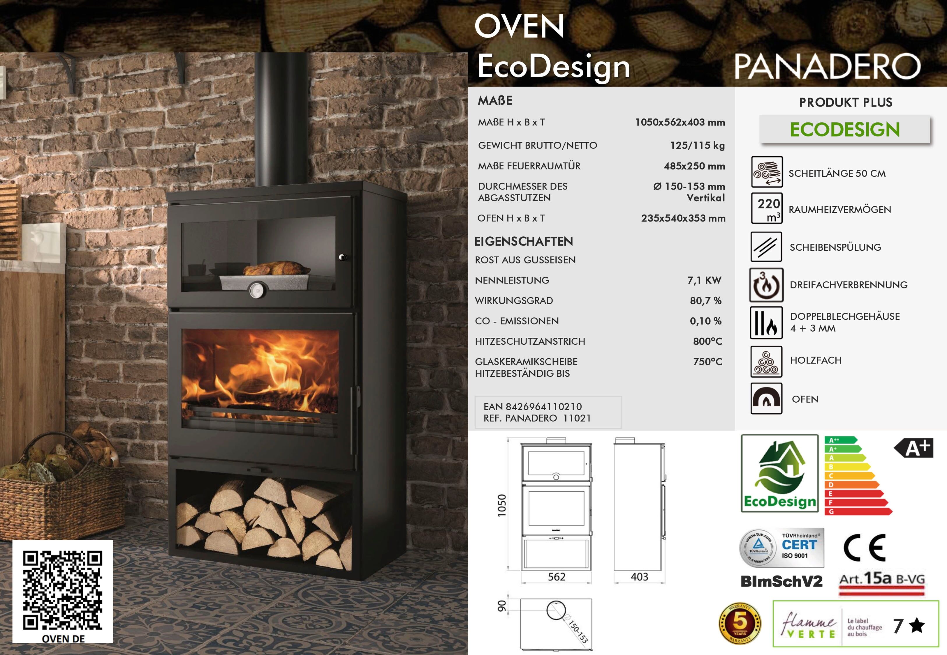 Kaminofen PANADERO "Kaminofen Oven Ecodesign", schwarz, Kaminöfen