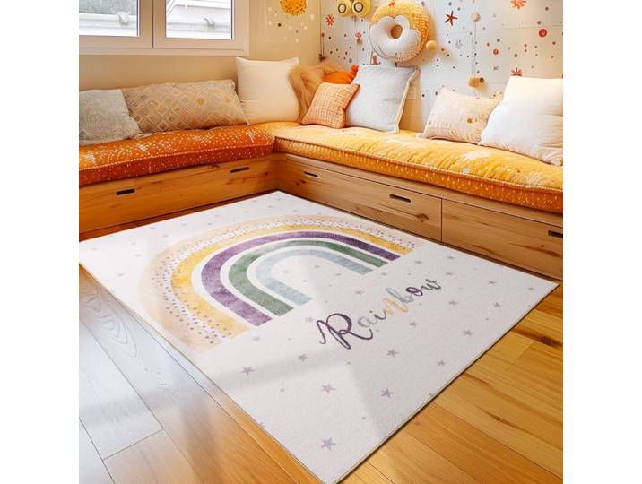 Teppium Tapis enfant motif arc-en-ciel couleur crème 160x230 cm tapis chambre enfant tapis chambre bébé