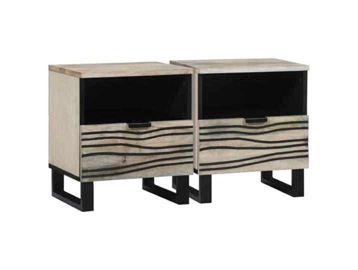 HEFZGDB Nachttisch aus Massivholz Mangoholz mit Schubladen und Regal in Weiß und Schwarz 40x33x46 cm 2 Stück Set Dieser stabile Nachttisch aus massivem Mangoholz vereint rustikalen