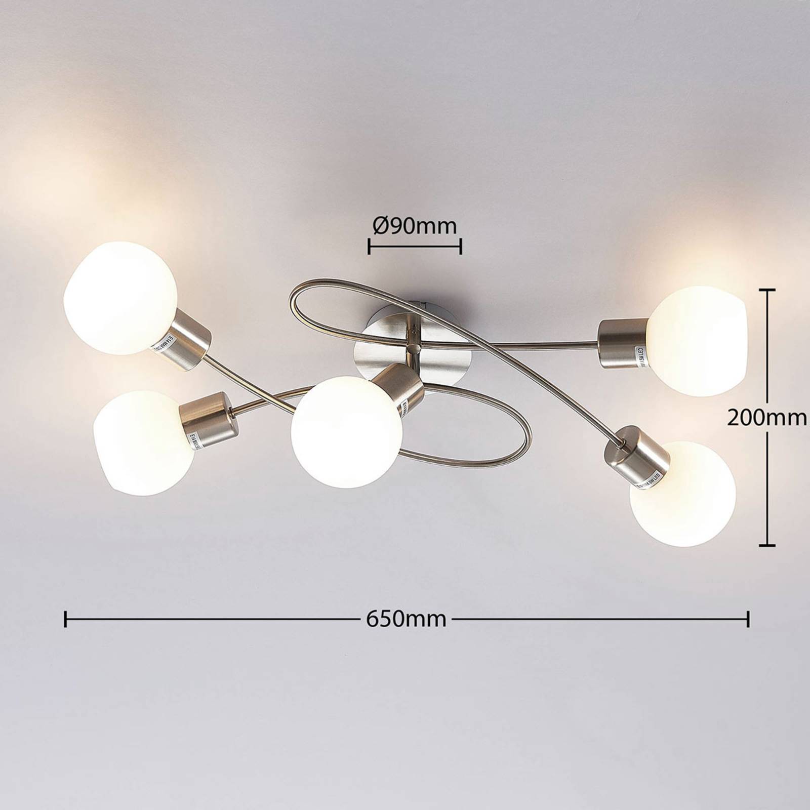 Ceiling Light Elaina Lindby, dimmable, Alu / grey / zinc, Living / Dining Room, metal, Modern, Ceiling Light