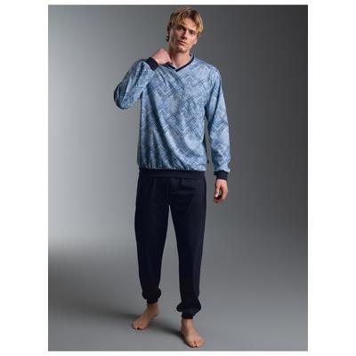 Schlafanzug TRIGEMA "TRIGEMA Pyjama mit Zickzackmuster", Herren, Gr. 3XL, horizont, Single Jersey, 100% Baumwolle, Basic, Homewear-Sets Schlafanzug