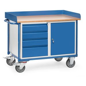 Fetra Werkstattwagen 2438, Tragkraft 400kg, Montagewagen, 1120 x 650mm, 1 Schrank & 4 Schübe