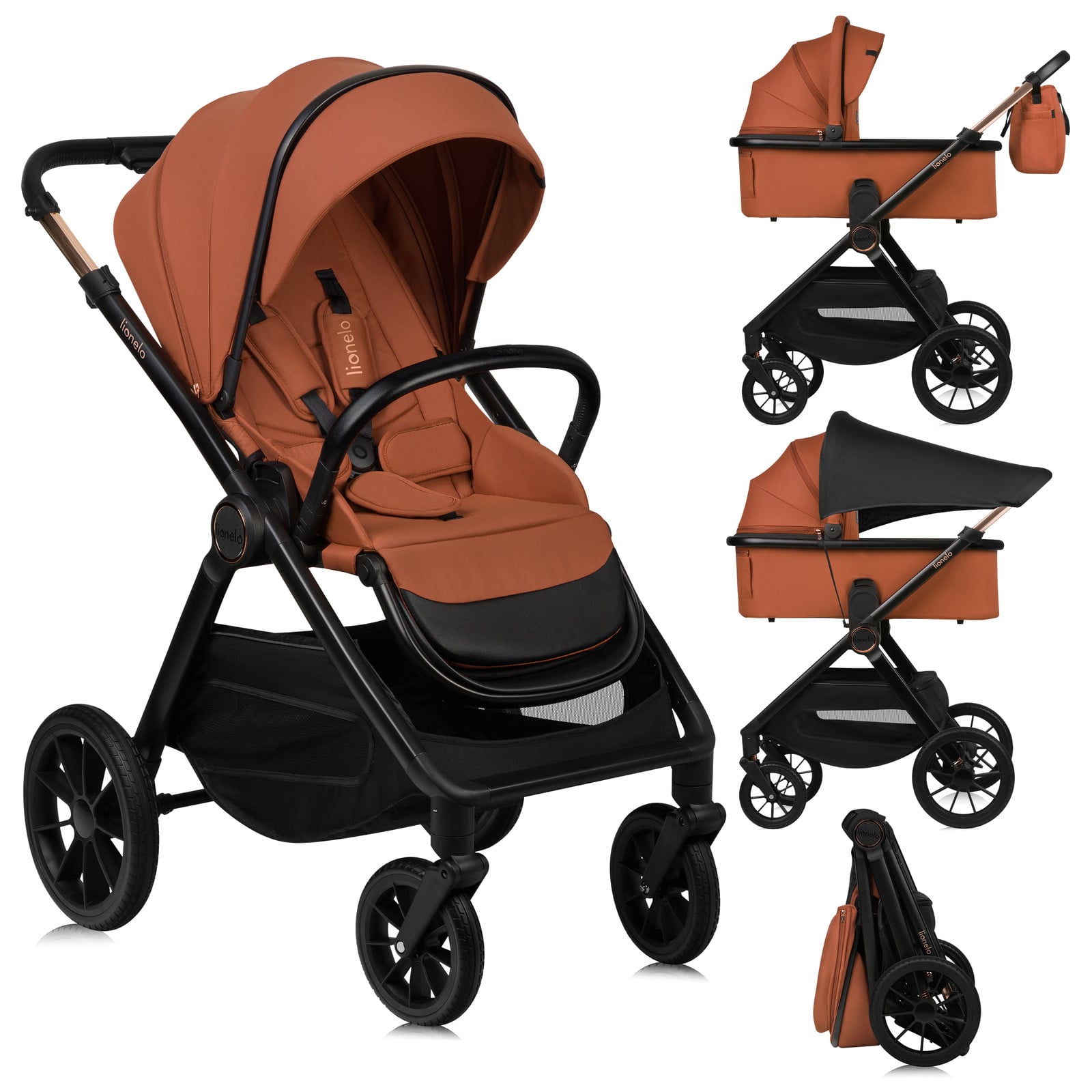 Lionelo Layla 2-in-1 combinatie kinderwagen met babybadje en buggy, bruin