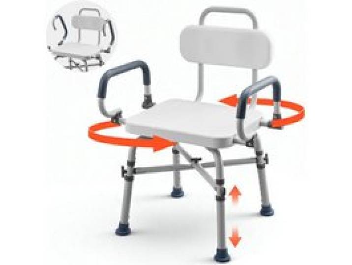VEVOR Chaise de Baignoire Pivotante, Banc de Transfert Baignoire avec Accoudoirs Relevables et Dossier, Capacité 227 kg, Siège de Douche pour Adultes, Personnes Âgées et Handicapés, Hauteur Réglable