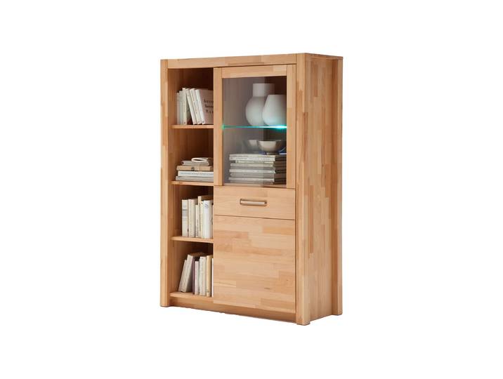Highboard mit 1 Glastür Kernbuche massiv geölt 98 cm - FENJA