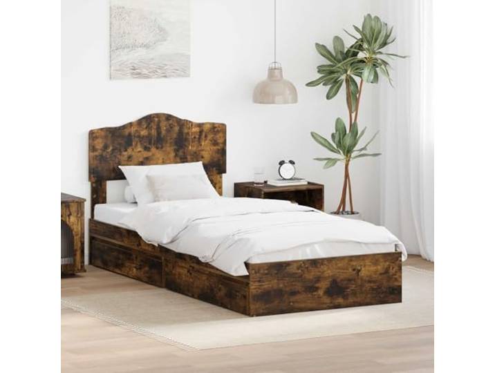 RJPLMFV Aufbewahrungsbett, Raucheiche, 90 x 200 cm, Holz Unterbettschubladen, modernes Design, einfache Montage, Lattenrost inklusive