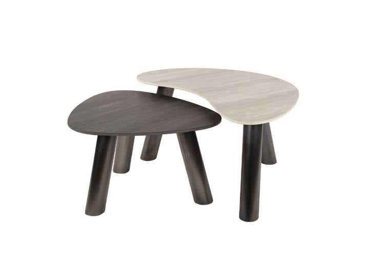 Clemento Twin Couchtisch 3D Keramik travertin schwarz/grau