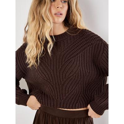 Strickpullover APRICOT "Zopfmuster-Pullover", Damen, Gr. L (40), braun, gestrickt, Obermaterial: 60% Baumwolle CO. 40% Polyacryl PAN., unifarben, figurumspielend hüftlang, Rundhals, Gerippt, Pullover Strickpullover, aus Grobstrick