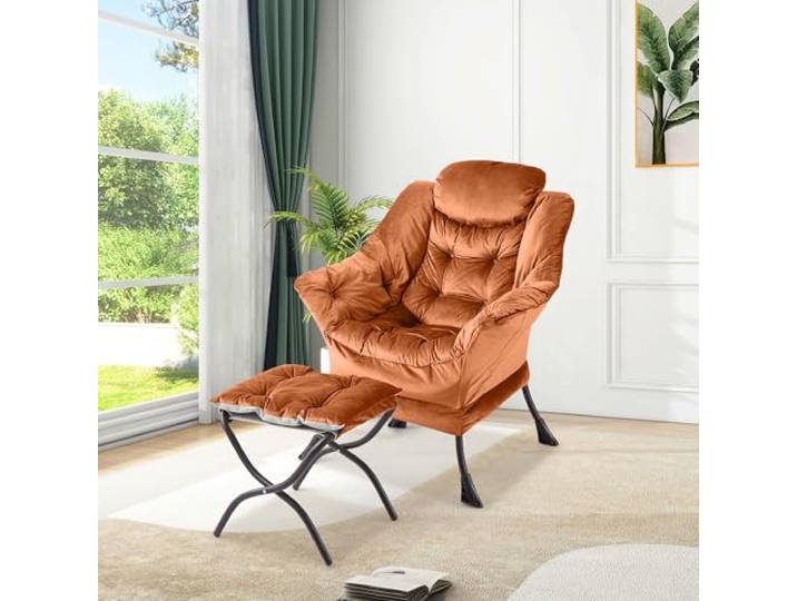 JustSmart Akzentstuhl Mit Ottomane, Metallrahmen, Abnehmbares Kissen Ergonomisches Design mit Tragegurt-Details, einfacher Aufbau für vielseitige Wohnbereiche