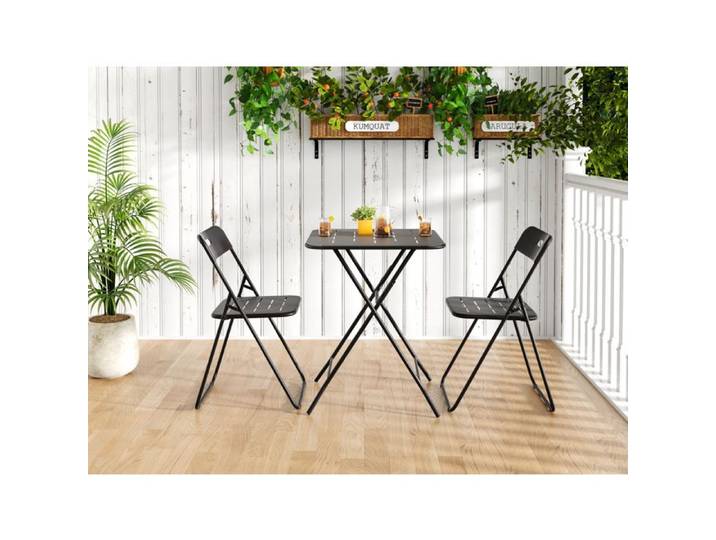 WOVREO Ensemble bistrot pliant 3 pièces acier E-coating noir avec 2 chaises et 1 table pour 2 personnes
