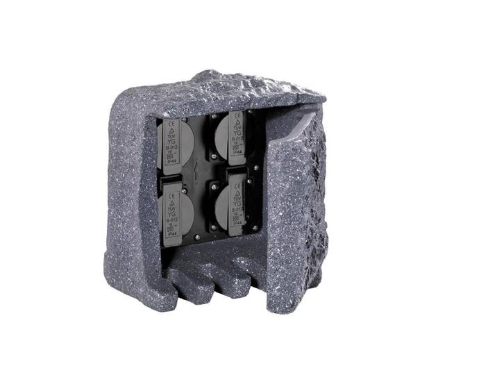 Gartensteckdose Grau 4-Fach, Schukostecker