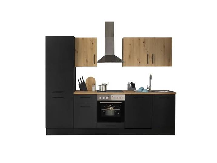 TURIN Z Küchenzeile ohne Küchengeräte Küche in Artisan Eiche Optik Schwarz 280 x 211 x 60 cm (B/H/T), Küche ohne Elektrogeräte, Einbauküche ohne Geräte, geräumig, mit viel Stauraum, modernes Design