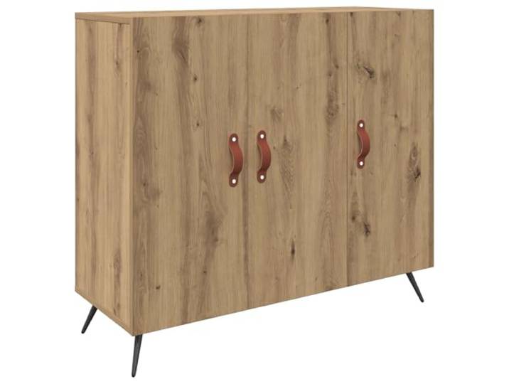Sideboard Artisan-Eiche 89,5 x 34 x 80 cm Holzwerkstoff Mit Türen, Scharnieren, Ledergriffen, konisch zulaufenden Beinen, für Wohnzimmer, Esszimmer, Flur