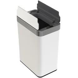 WellHome - Edelstahl-Abfalleimer mit Sensor-Automatik und Flügeldeckel, weiß, 50L - 41 x 26,5 x 53 cm