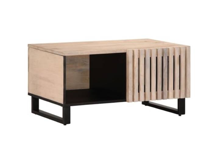 pokgdf Couchtisch Weiß 80x51x40 cm Massivholz Mango Mangoholz, natürliche Maserung, glatte Tischplatte, Staufächer, vielseitig einsetzbar