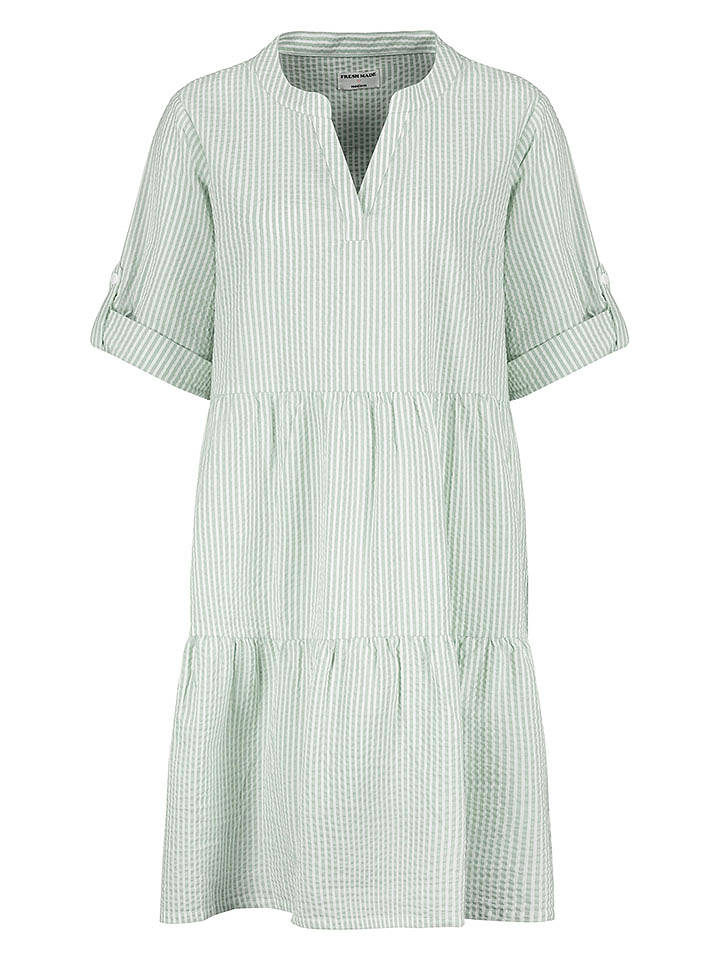 Fresh Made Kleid in Grün/ Weiß - L