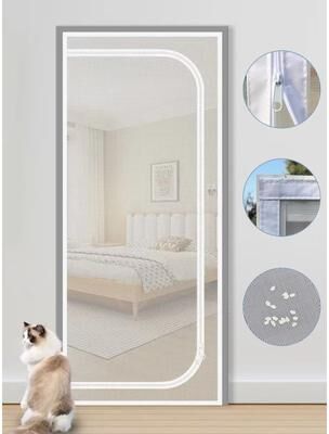 Uplift Picks Washable U Shaped Zipper Mosquito Screen Door Curtain For Pet Protection white Left U shape w80cm X H220cm