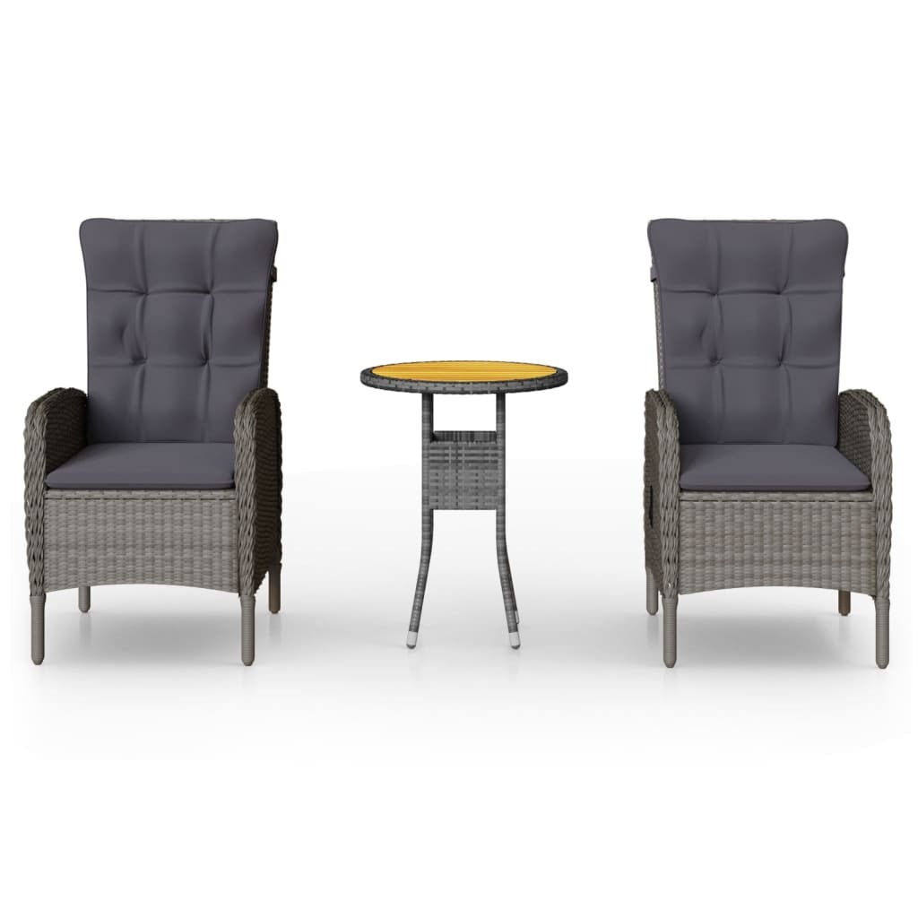 3-tlg. Garten-Bistro-Set Poly Rattan Grau