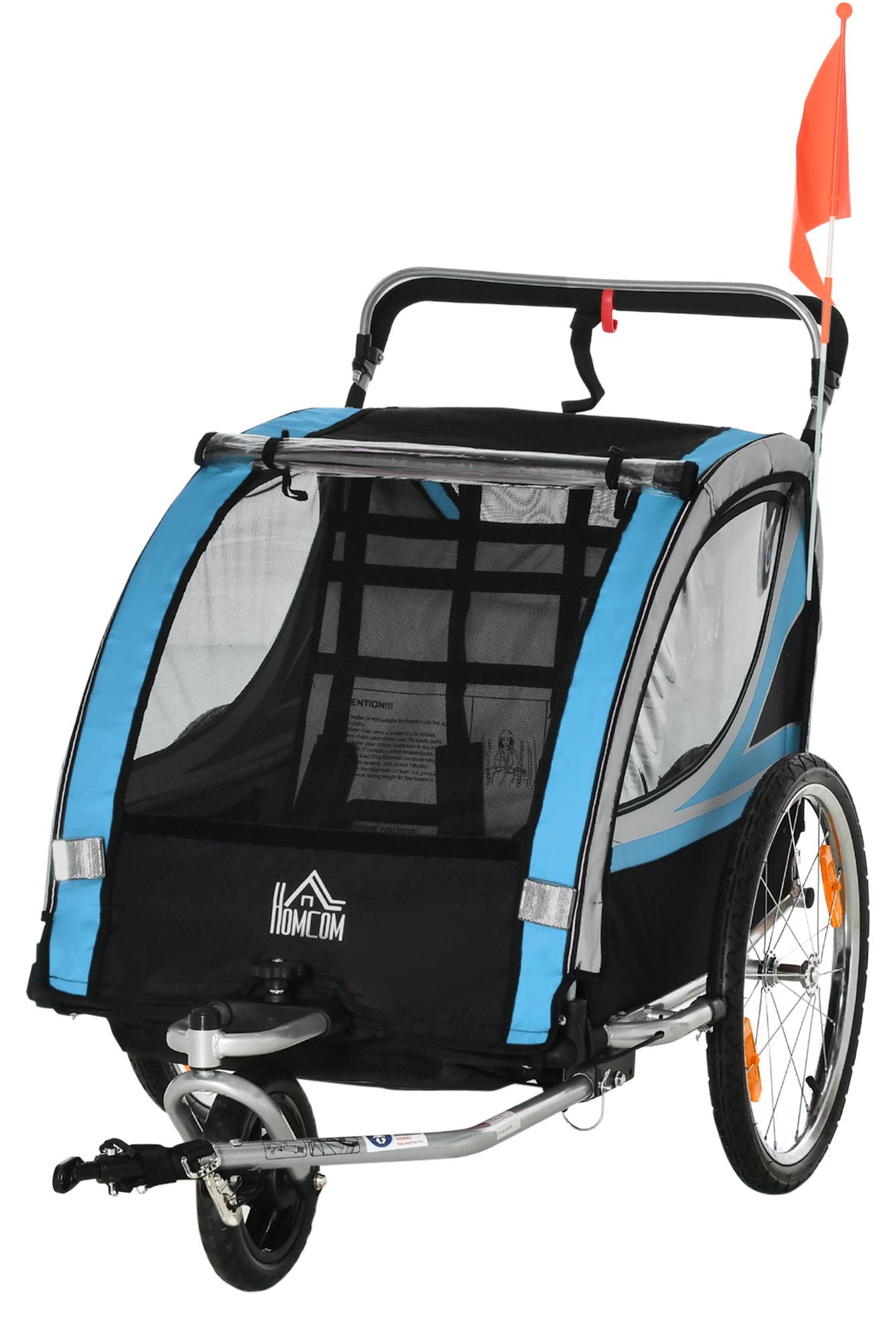 HOMCOM 2 in 1 Kinderfahrradanhänger, Kinderanhänger, Blau+Schwarz