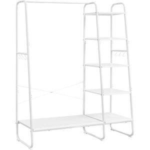 Vasagle Garderobenständer RGR116W02, weiß, mit 6 Haken, aus Metall, 160 x 120cm