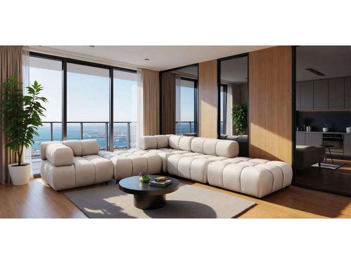 Kaiser Möbel Ecksofa Corner modular, Veloursstoff Bluvel, Creme, Rechts, Bolla