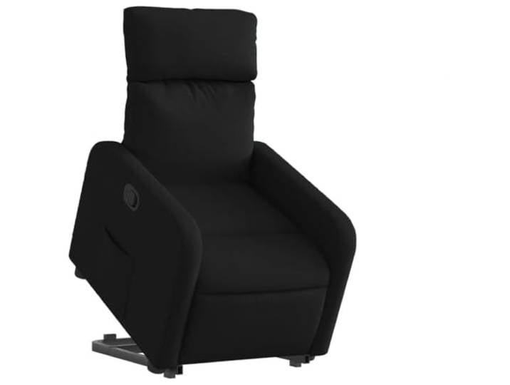 Relaxsessel mit Aufstehhilfe Schwarz Stoff Elektromotor zum Anheben, manuelle Liegefunktion bis 135 Grad, Seitentasche, Rahmen aus Holz und Metall