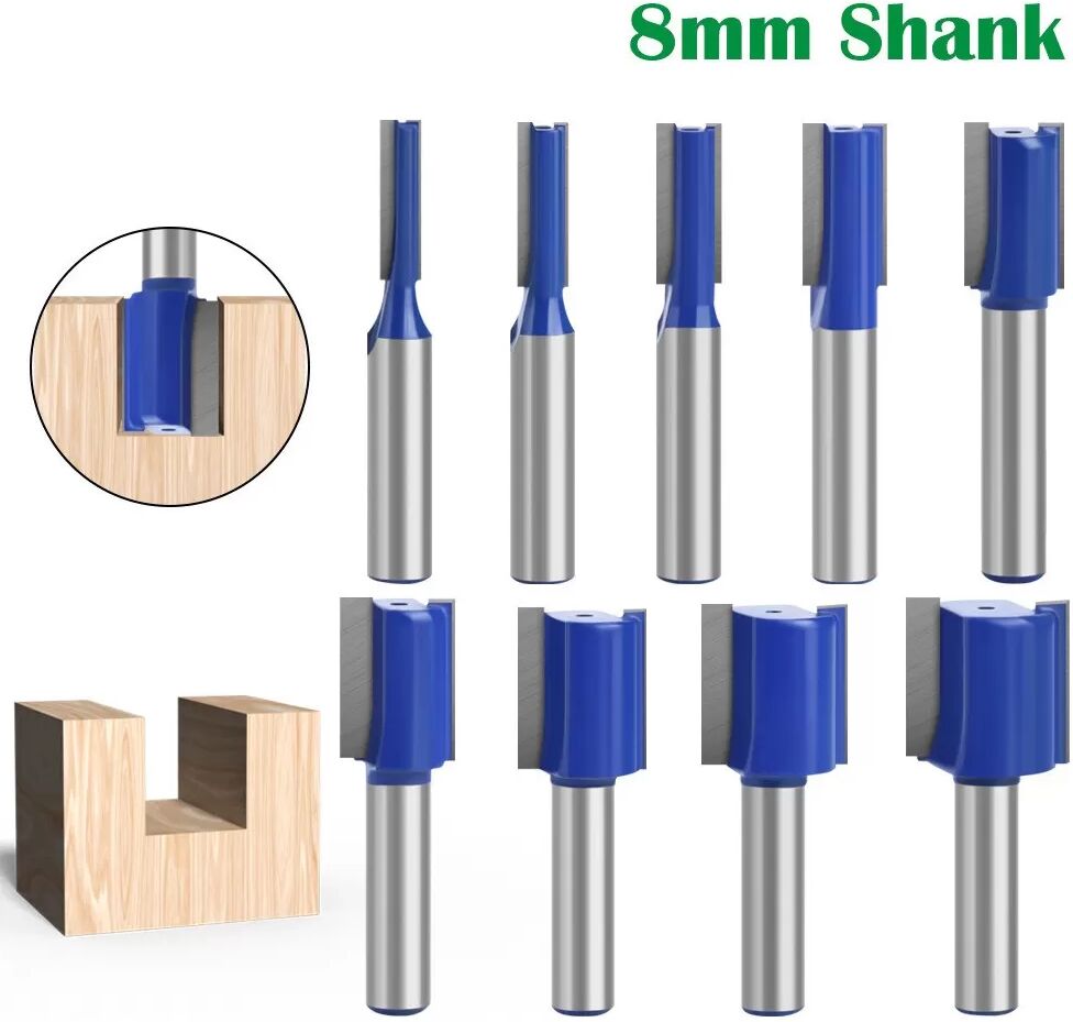 INF 9-teiliges 8mm Schaft Holzbearbeitungsfräser Set - Nutfräser Werkzeug