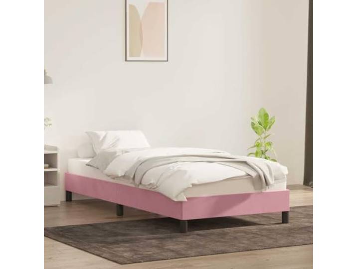 KTHLBRH Bettgestell aus rosafarbenem Samt, 90 x 220 cm, ohne Matratze Lattenrost inklusive, robustes Bein, weicher Stoff, Einzelbettgestell