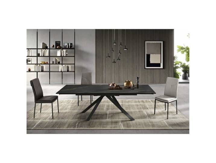 Table extensible - NESTORE - Plateau en grès cérame noir - 240 x 90 x 77 cm - 10 places