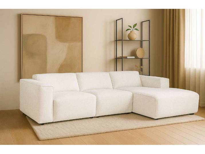 Ecksofa, Webstoff Fein, Beige, 281×161 cm, Kedernaht, Skandinavisch, andas