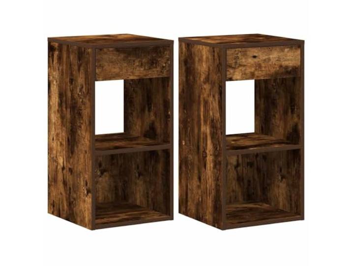 KUPTYERFG Nachttisch 2er Set Räuchereiche 35x34x66.5 cm mit Schublade Praktischer Beistelltisch fürs Schlafzimmer mit 1 Schublade und 2 offenen Fächern für viel Platz und Ordnung.
