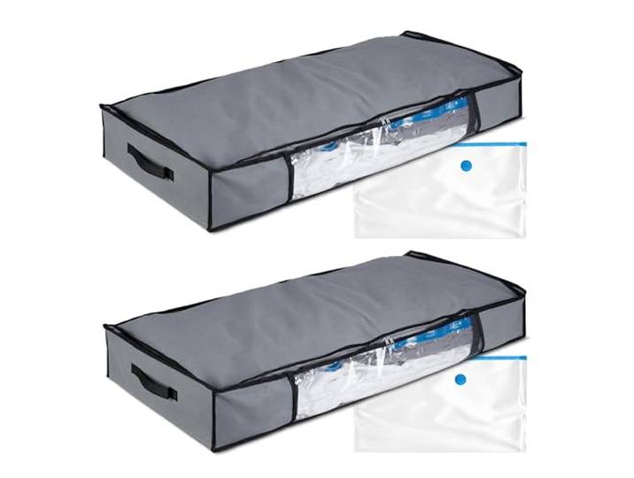 Relaxdays Sacs de rangement sous vide\, lot de 2\, HxLxP : 15x100x45 cm\, vêtements\, linge de lit\, housses sous vide\, gris