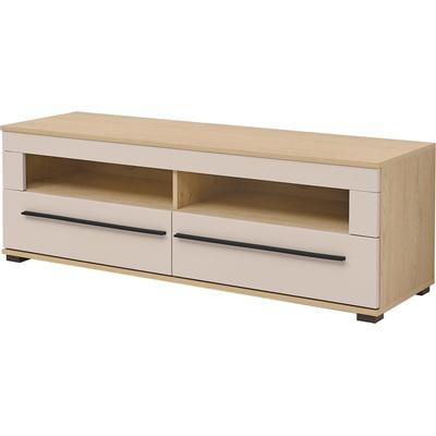 Lowboard HOME AFFAIRE "Cantara, TV-Unterteil modern, Kommode in Eiche Evoke, Weiß o Kaschmir", beige (eiche cremona toro, kaschmir matt), B:140cm H:47cm T:42cm, Holzwerkstoff, Sideboards, Lowboard, schwarze Stangengriffe, ausreichend Stauraum,...