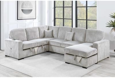 Esofastore 4pc Convertible Sectional Cushion Back Tapered Legs Modern Ivory Finish