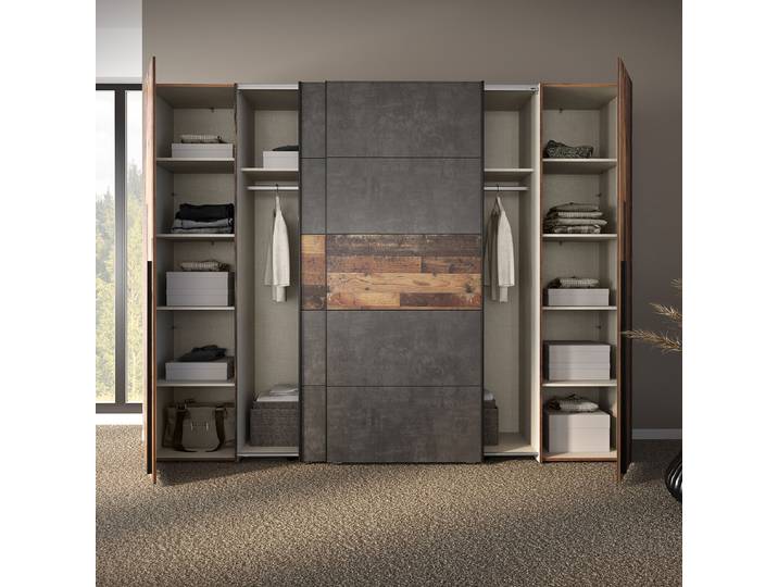 Kombischrank 270 x 211 x 61cm Braun/Grau/Altholz Dekor/Anthrazit